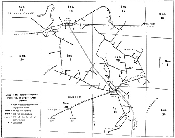 FIG. 1.MAP OF DISTRIBUTING SYSTEM OF COLORADO ELECTRIC POWER COMPANY.