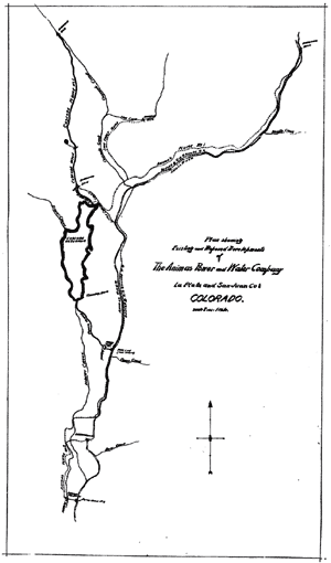 FIG. 2.  A PLAN OF THE EXISTING AND PROPOSED DEVELOPMENT OF THE ANIMAS POWER & WATER COMPANY IN COLORADO.