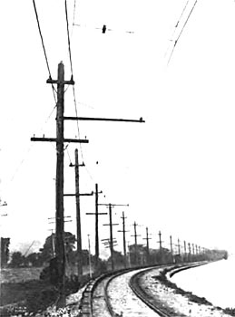 Fig. 5. Strain Insulator as a pull-off installed on a curve on a 6600 Volt Catenary construction.