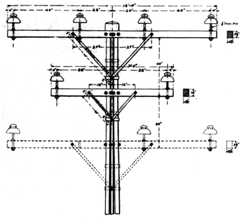TRIPARTITE POLE WITH WOOD CROSS-ARMS.