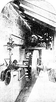 FIGURE. 8  PELTON WATER WHEEL MOUNTINGS, SHOWING FLY WHEEL, EXCITER WHEEL AND LOWER END OF THE RECEIVER.