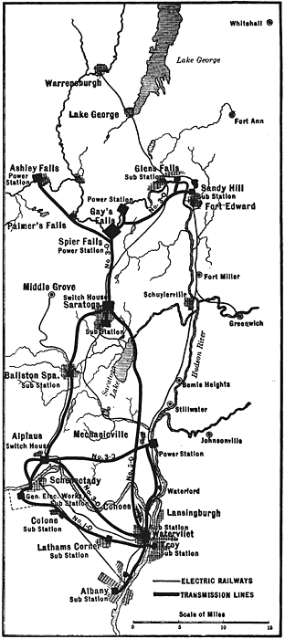 FIG. 4.  MAP SHOWING LOCATION OF GENERATING AND SUB-STATIONS AND THE TRANSMISSION LINES.