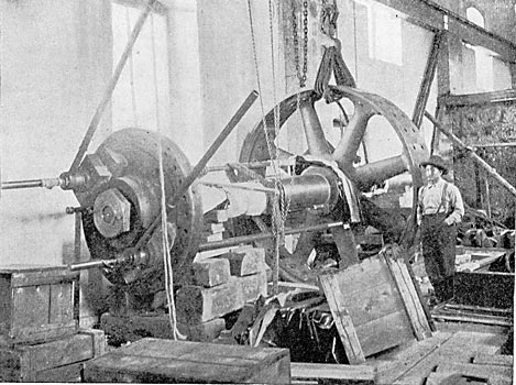 FIG. 29.-PUTTING GENERATOR SPIDER AND TURBINE CENTER ON THE SHAFT.