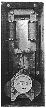FIG 4.  THE TIME-OVERLOAD METER./A clock run the disappearing-figure dial when its escapement is released by an overload upon the line.