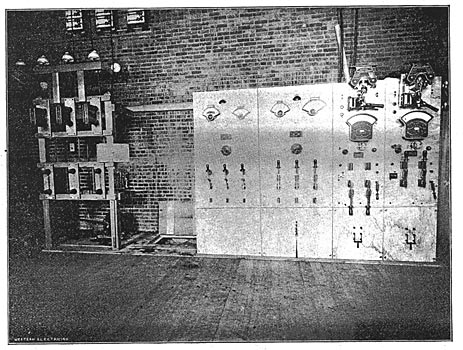 FIG. 2. STEAM LOCOMOTIVES SUPPLANTED BY ELECTRIC TROLLEY.  SWITCHBOARDS OF THE LOCKPORT TRANSFORMER STATION.