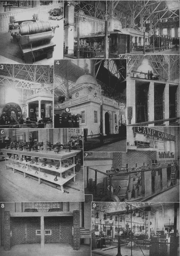 A GROUP OF EXHIBITS AT ST. LOUIS. // 1. Bullock Railway Motor./2. General Electric Company./3. National Electric Company./4. General Electric Company./5. General Electric Oil Switch./6. Locke Insulator Manufacturing Company./7. H. B. Camp Company./8. G. M. Gest./9. The Wesco Supply Company.