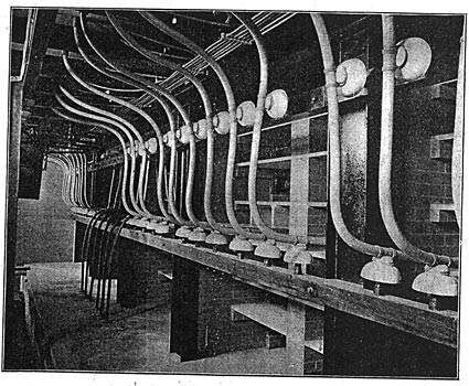 FIG. 8.  REAR OF SECONDARY SWITCHBOARD SHOWING CABLE CONNECTIONS.
