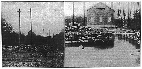 (left) FIG. 6.  TRANSMISSION LINES/(right) FIG. 7.  REAR VIEW OF STATION SHOWING TAIL RACE.