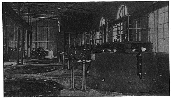 INTERIOR OF STATION SHOWING 3 THREE-PHASE GENERATORS AND TWO D. C. EXCITERS.