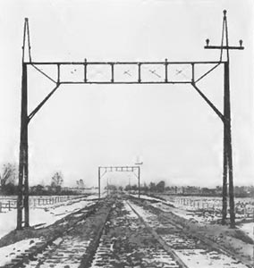 Syracuse Lake Shore & Northern Railroad  Partially Completed Catenary Trolley Construction and Power Transmission Line.