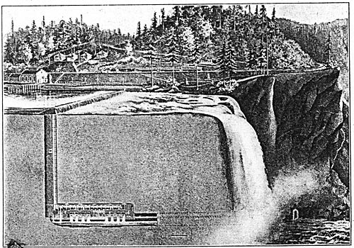 CROSS-SECTION OF SUBTERRANEAN GENERATING STATION, TAILRACE TUNNEL, FALLS, ETC.