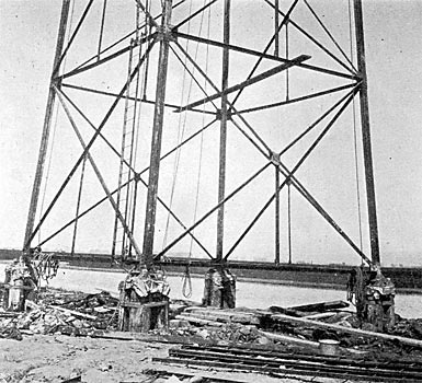 PILING SUPPORTS THE TOWER FRAMEWORK.