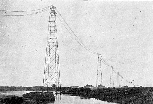 THE SAN JOAQUIN RIVER IS CROSSED OVER FOUR TOWERS.