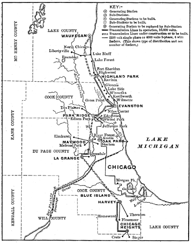FIG. 1.  MAP OF NORTH SHORE ELECTRIC COMPANY
