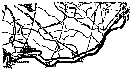 FIG. I ROUTE OF THREE-PHASE ELECTRIC LINE.