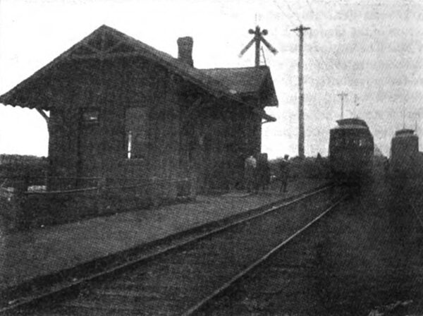 CARS PASSING AT PENDLETON CENTRE, SHOWING TYPE OF STATION, B. & L. R. R.