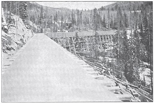 FIG. 9. — A PART OF CASCADE FLUME EXTENDING FROM THE DIVERTING DAM TO THE STORAGE RESERVOIR.