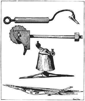 FIG. 3. - Sprague Electric Railway System.  Trolley Wire Insulator/Pull-off Bracket for Curves/Pole Ratchet/Overhead Switch.