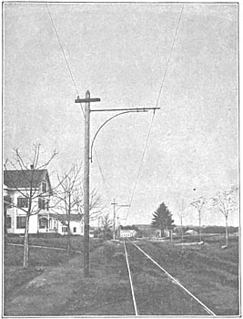 FIG. 5.  Sprague Electric Railway System.  Bracket Trolley Wire Suspension, Brockton, Mass.