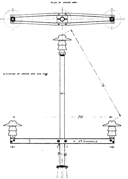 FIGURE 40. SKETCH OF TOP OF TOWER, SHOWING CROSSARM AND PIPE