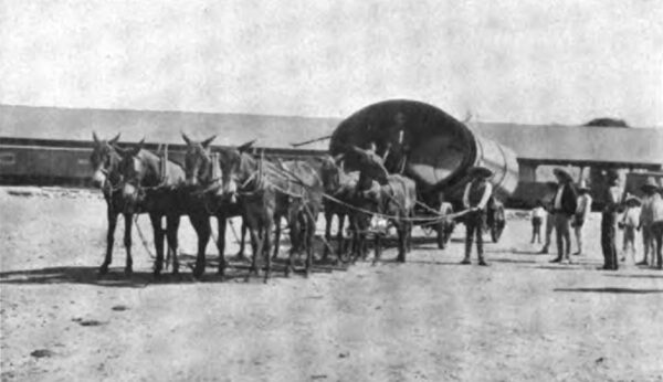 PHOTOGRAPH NO. 64. THE GREAT OVAL TAPER SECTION, READY TO START FROM THE RAILWAY STATION AT ZAMORA FOR THE HEAD OF THE PIPE LINE NEAR EL PLATANAL