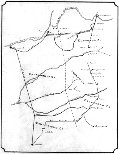 MAP SHOWING POLE LINE OF THE AMERICAN RIVER ELECTRIC COMPANY