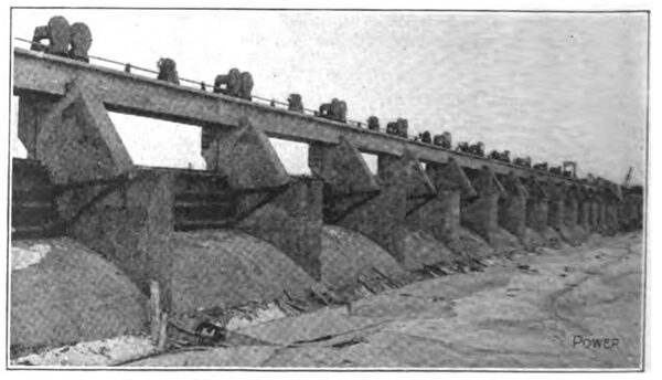 FIG.2 PART OF DAM, SHOWING CONCRETE CREST AND TAINTER GATES