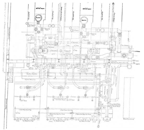 GENERAL PLAN OF PIPING IN POWER STATION OF BOSTON & WORCESTER RAILWAY AT SOUTH FRAMINGHAM