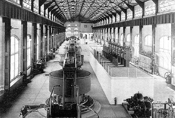 A RECENT INTERIOR VIEW OF POWER HOUSE NO. 1  THE EQUIPMENT COMPRISES TEN ELECTRIC GENERATORS, EACH OF 5000 HORSE-POWER