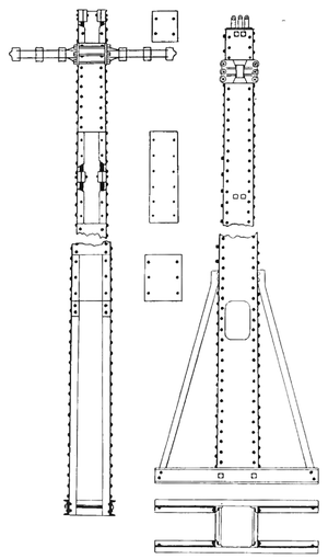 BOX POLES LEADING FROM UNDERGROUND TO OVERHEAD FEED LINES -- WEST SIDE.