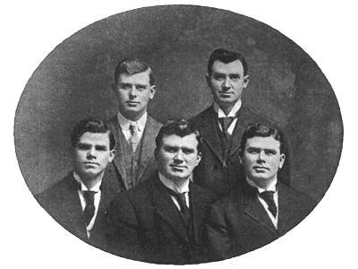 Standing, left to right  Thomas J. and John H. Clarke/Seated, left to right  Cornelius R., William P. and Michael J. Clarke.