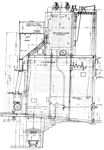 SECTION SHOWING ARRANGEMENT OF BOILER UNIT  MCKENZIE FURNACE  EDGE MOOR BOILER  GREEN ECONOMIZER.