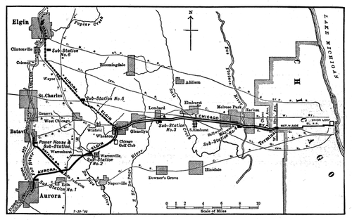 Map of the Aurora, Elgin & Chicago Railway.