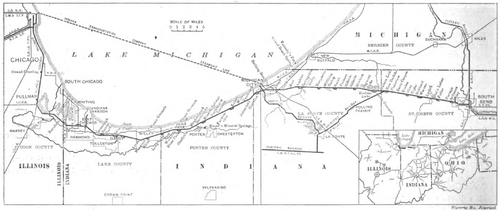 Chicago, Lake Shore & South Bend  Map of Route Traversed Between South Bend and Pullman, Showing also Connections with Other Interurban Lines in Northern Indiana and Illinois