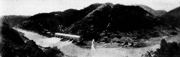 BIRDS-EYE VIEW OF THE BAY COUNTIES POWER HOUSE, ON THE NORTH YUBA RIVER, FOOTHILLS OF THE SIERRAS, CALIFORNIA.