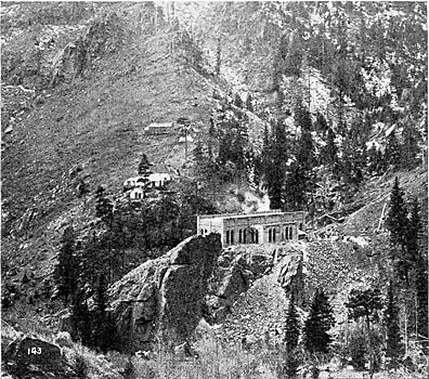 FIG. 5 - GENERAL VIEW OF POWER HOUSE AND MOUNTAINS.