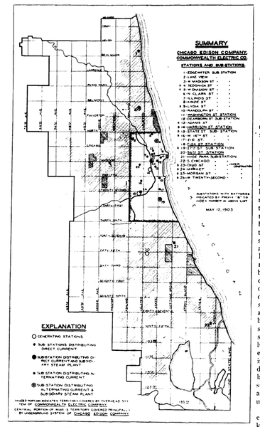 FIG. 4 GENERAL MAP OF CENTRAL AND SUB-STATIONS IN CHICAGO.