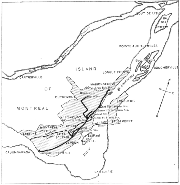 FIG. 11. -- MAP SHOWING LOCATION SUB-STATIONS AND THE DISTRICT OF COVERED BY THE SERVICE