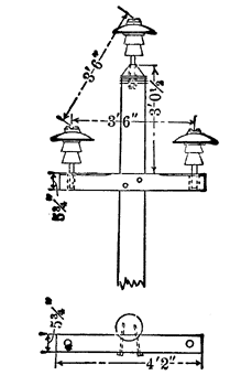 FIG. 1.- POLE TOP FOR HIGH-TENSION TRANSMISSION LINE, WASHINGTON WATER POWER COMPANY.