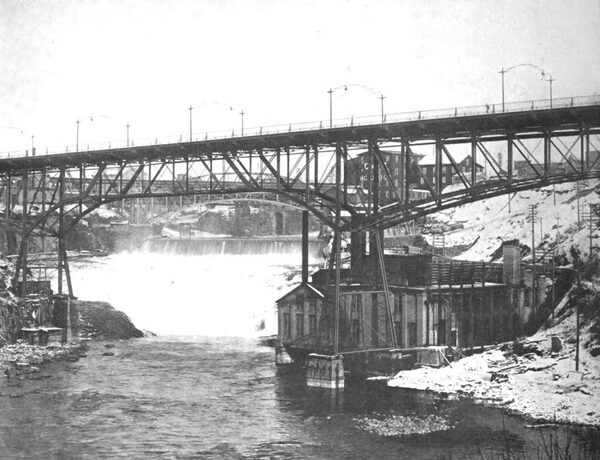 A VIEW OF THE LOWER FALLS AND POWER HOUSE AT SPOKANE