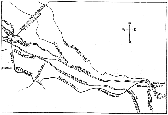 FIG. 4. - MAP SHOWING LOCATION OF HEAD WORKS, CANAL AND PIPE LINE.