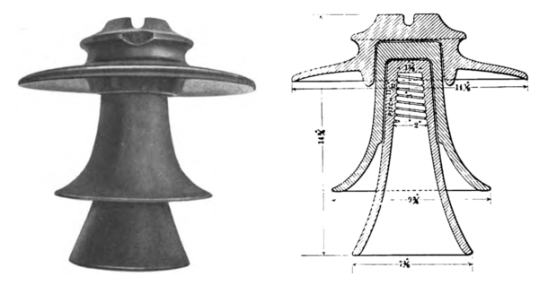 FIGS. 26 AND 27. A BROWN GLAZED PORCELAIN INSULATOR OF LATE DESIGN