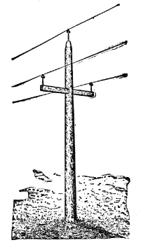 FIG. 7.  PRESENT ALL-WOOD POLE CONSTRUCTION.
