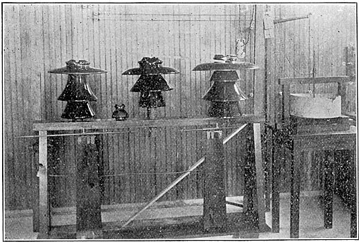 HIGH-TENSION INSULATORS — EXPERIMENTAL TESTING RACK AND OIL TESTER.
