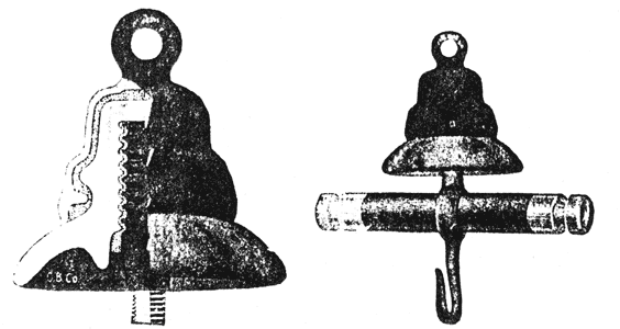 FIGS. 1 AND 2.  INSULATOR IN SECTION AND EQUIPPED WITH SPREADER ARM.