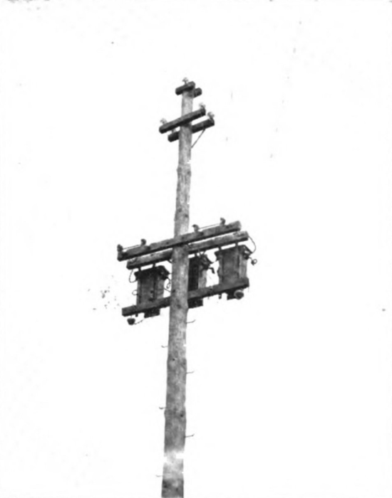 Fig. 35 6600 Volt Transformer Hanging for Orange Ranch Pumping Plant of the "Stone Corral"