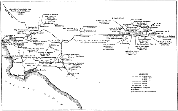 FIG 4 -- MAP OF TRANSMISSION SYSTEM OF THE SOUTHERN CALIFORNIA EDISON COMPANY.