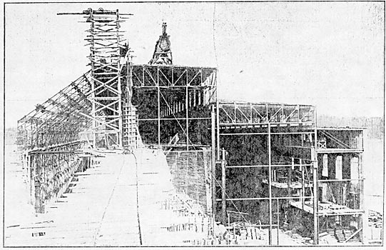 FIG. 4.--WEST-END OF POWER HOUSE: TEMPORARY BOARD-WALL REMOVED, MAY 12, 1911.