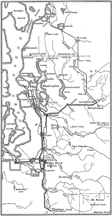 Fig. 1 - Map Showing System of Puget Sound Traction, Light & Power Company.