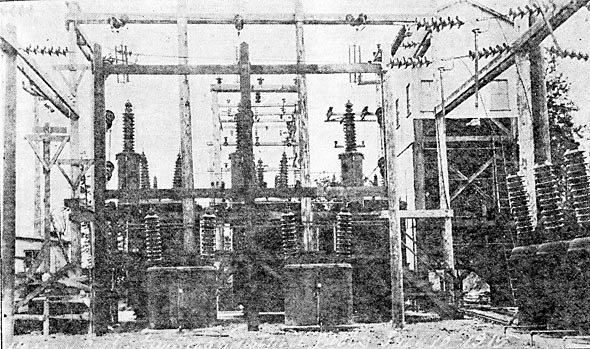 OUTDOOR SUBSTATION, SNOQUALMIE.  POTENTIAL TRANSFORMERS IN FOREGROUND